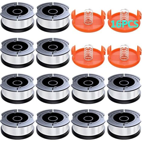 Bobine Fil Coupe Bordure Compatible avec Black et Decker,Ø1,65mm avec 10m Fil Coupe Bordure,Contient 12 Bobines de Coupe de Rechange,4 Couvercle de Bobine de Rechange et 4 Ressort de Rechange