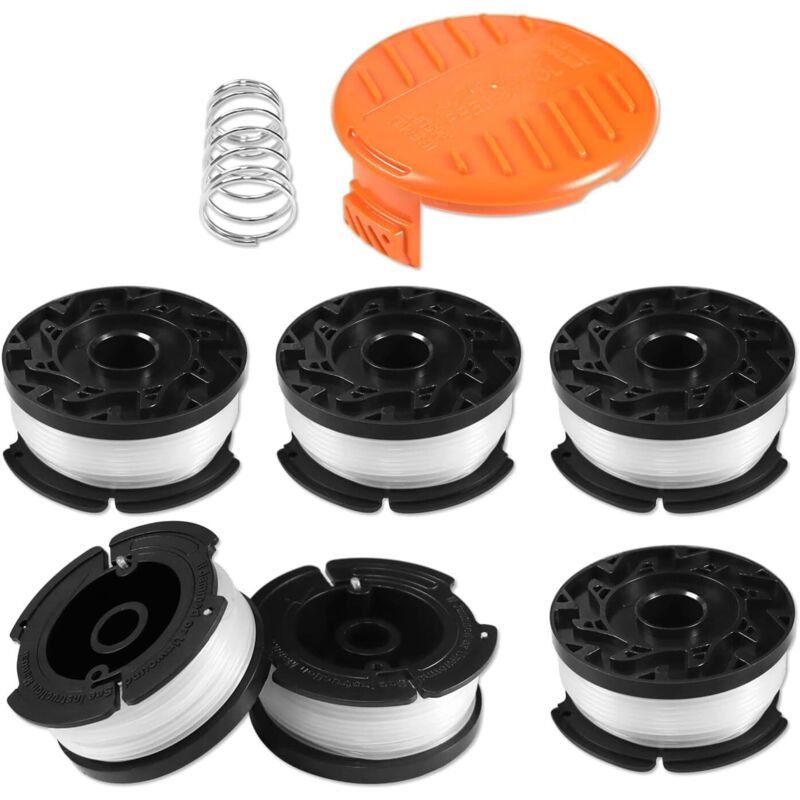 Bobine Fil Coupe Bordure pour Black et Decker Coupe-Bordures, 6 Bobine de Fil Debroussailleuse avec 1 Couvercle de Bobine et 1 Ressort