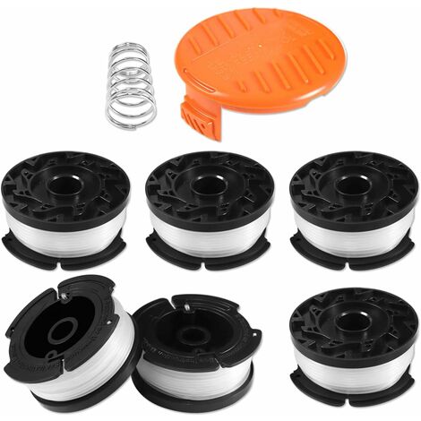 Bobine Fil Coupe Bordure pour Black et Decker Coupe-Bordures, 6 Bobine de Fil Debroussailleuse avec 1 Couvercle de Bobine et 1 Ressort