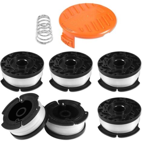 Bobine Fil Coupe Bordure pour Black et Decker Coupe-Bordures, 6 Bobine de Fil Debroussailleuse avec 1 Couvercle de Bobine et 1 Ressort
