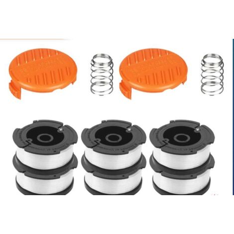 Bobine Fil Coupe Bordure pour Black et Decker Coupe-Bordures, 6 Bobine de Fil Debroussailleuse avec 1 Couvercle de Bobine et 1 Ressort