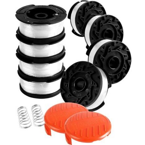 Bobine Fil Coupe Bordure pour Black et Decker Coupe-Bordures, 8 Bobine de Fil Debroussailleuse avec 2 Couvercle de Bobine et 2 Ressort