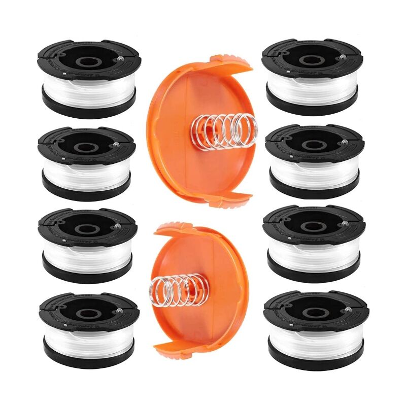 Bobine Fil Coupe Bordure pour Black et Decker Coupe-Bordures, 8 Bobine de Fil Debroussailleuse avec 2 Couvercle de Bobine et 2 Ressort, Bobines A6481