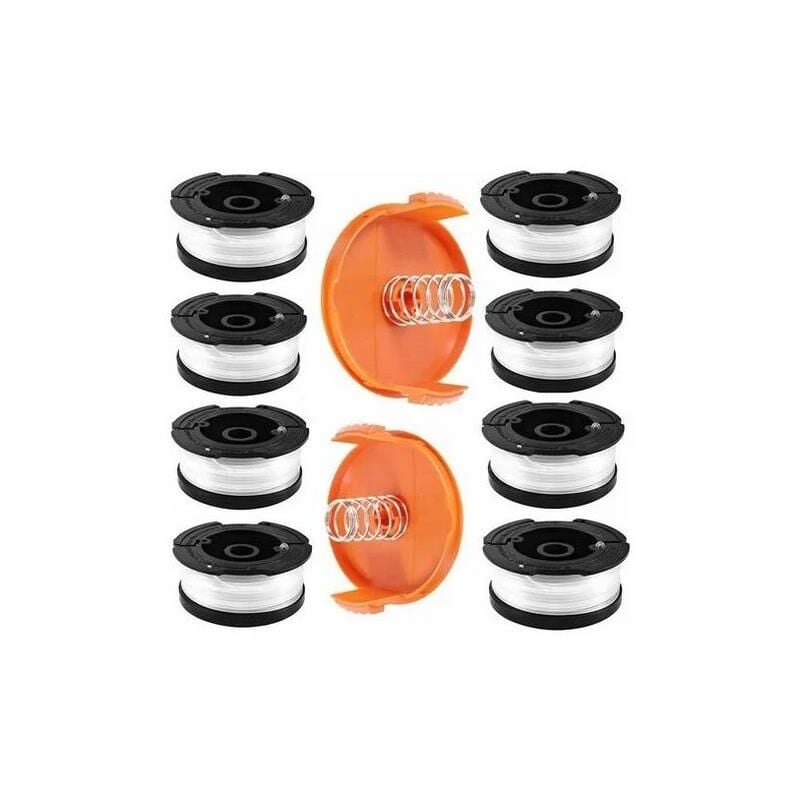 Bobine Fil Coupe Bordure pour Black et Decker Coupe-Bordures, 8 Bobine de Fil Debroussailleuse avec 2 Couvercle de Bobine et 2 Ressort, Bobines A6481