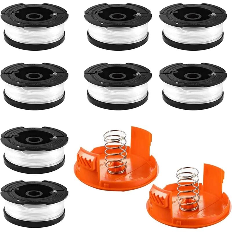 Bobine Fil Coupe Bordure pour Black et Decker Coupe-Bordures, 8 Bobine de Fil Debroussailleuse avec 2 Couvercle de Bobine et 2 Ressort, Bobines A6481