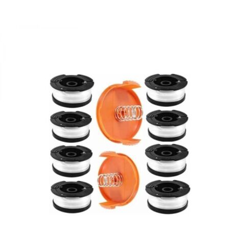 Bobine Fil Coupe Bordure pour Black et Decker Coupe-Bordures, 8 Bobine de Fil Debroussailleuse avec 2 Couvercle de Bobine et 2 Ressort, Bobines A6481 A6485 Compatible avec Black et Decker Af-100
