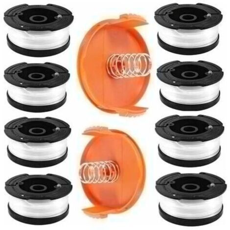 Bobine Fil Coupe Bordure pour Black et Decker Coupe-Bordures, 8 Bobine de Fil Debroussailleuse avec 2 Couvercle de Bobine et 2 Ressort, Bobines A6481 A6485 Compatible avec Black et Decker Af-100 -DPZO
