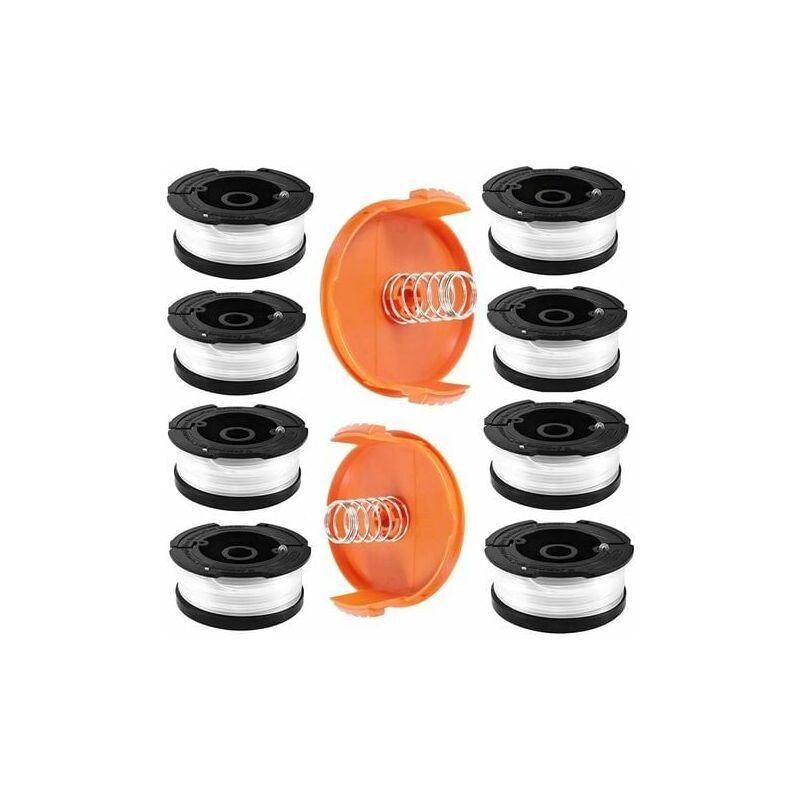 Bobine Fil Coupe Bordure pour Black et Decker Coupe-Bordures, 8 Bobine de Fil Debroussailleuse avec 2 Couvercle de Bobine et 2 Ressort, Bobines A6481