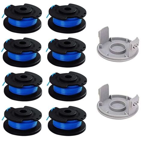 Bobine Fil Coupe Bordure pour Ryobi 18v 24v 40v Bobine de Rechange 0,065 Pouce Bobine de Fil Debroussailleuse Compatible avec Ryobi One + AC14RL3A,8 Bobines + 2 Capuchons de Coupe