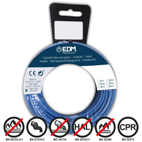 Bobine Fil électrique Flexible 1,5mm Bleu Sans Halogène 25m