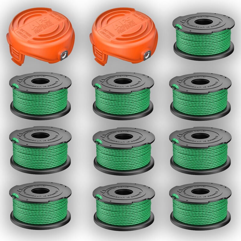 Tonchean - Lot de 10 bobines de fil vert pour débroussailleuse Black & Decker GL7033 GL8033 GL9035 A6482 (10 Bobine de fil+2 Couvercle de Bobine)