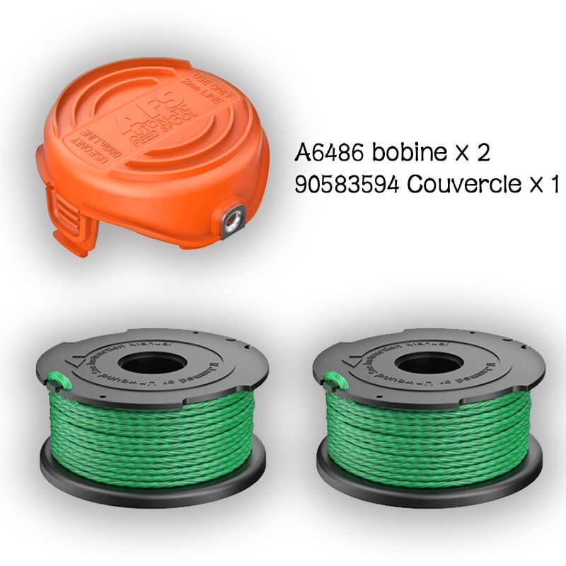 Lot de 2 bobines de fil vert pour débroussailleuse Black & Decker GL7033 GL8033 GL9035 A6482 (2 Bobine de fil+1 Couvercle de Bobine) Tonchean