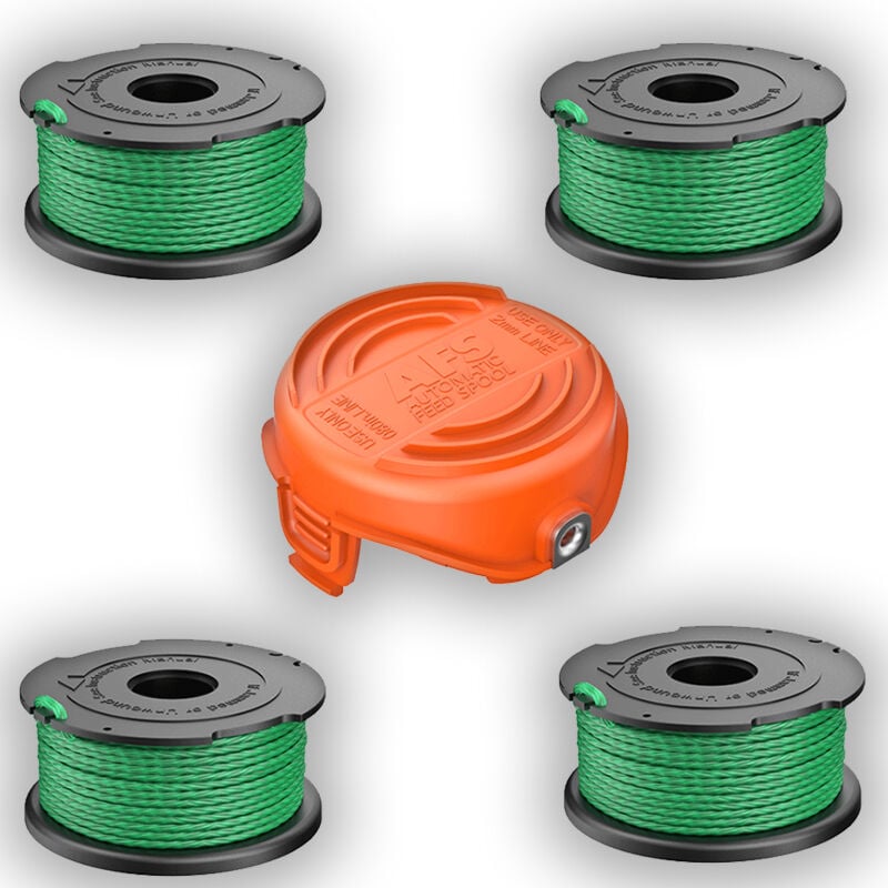 Tonchean - Lot de 4 bobines de fil vert pour débroussailleuse Black & Decker GL7033 GL8033 GL9035 A6482 (4 Bobine de fil+1 Couvercle de Bobine)