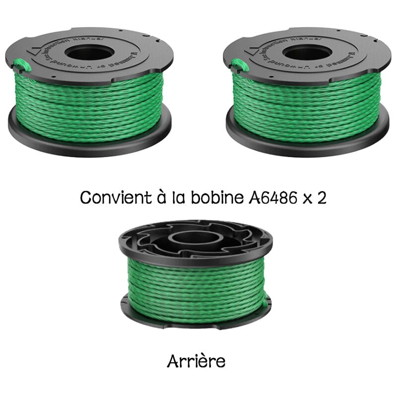 Lot de 2 bobines de fil vert pour débroussailleuse Black & Decker GL7033 GL8033 GL9035 A6482 Tonchean
