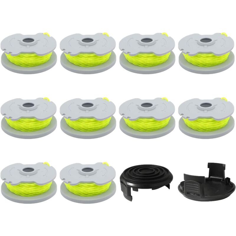 Bobines de rechange pour débroussailleuse WA0014 WG168 WG184 WG190 WG191-20 pieds 1/8' avec couvercle de capuchon WA0037 (10 bobines, 2 capuchons)