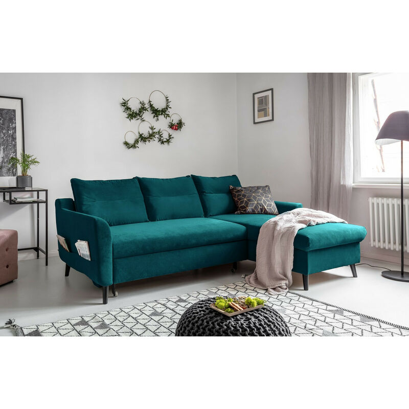 Canapé d'angle 4 places Bleu Tissu Contemporain Confort