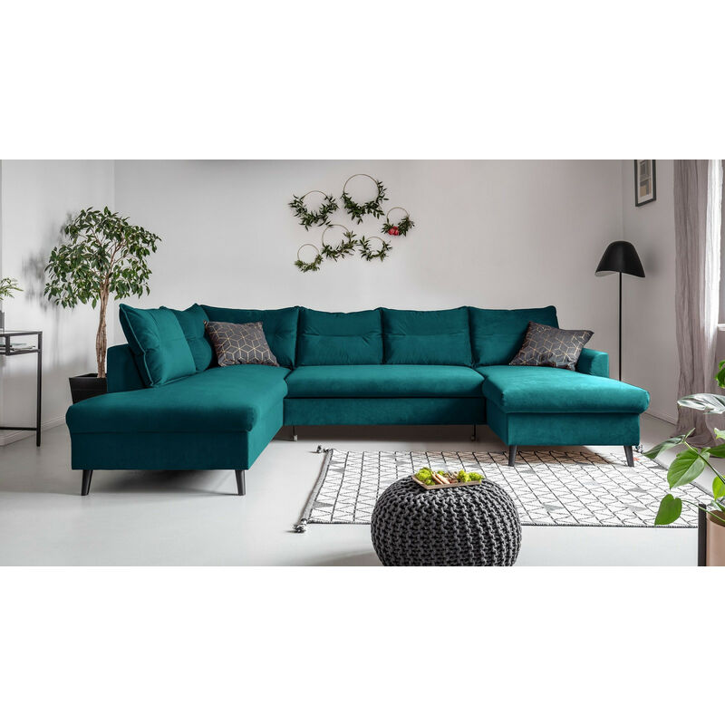Canapé d'angle 7 places Bleu Tissu Contemporain Confort
