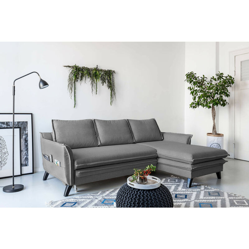 Canapé d'angle 4 places Noir Tissu Design Confort