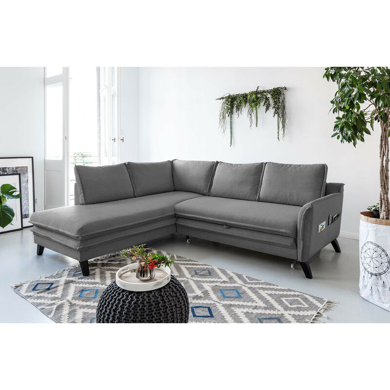 BOBOCHIC BOHO - Canapé d'angle L convertible - 5 places - Gauche Couleur - Gris - Gris