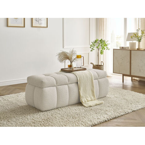 Bobochic – Bout de lit MONT-BLANC tissu bouclette beige – Rangement discret – Dimensions 146x56x52cm – Fabrication européenne
