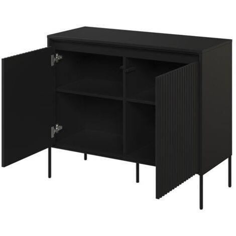 BOBOCHIC - Buffet 2 portes 100 cm LENARA avec tasseaux et LED   Noir
