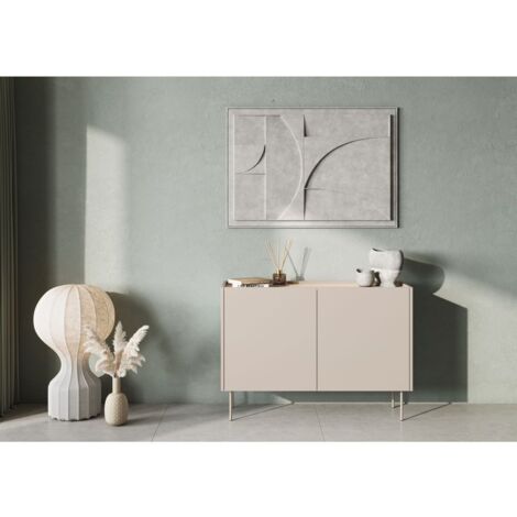 Bobochic – Buffet 2 portes 120 cm – Largeur 40 cm – Hauteur 85 cm – Détails couleur chêne – Pieds fins en métal pour design moderne
