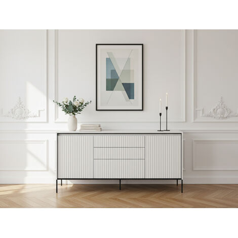 BOBOCHIC - Buffet 2 portes 166 cm LENARA avec tasseaux et LED   Blanc