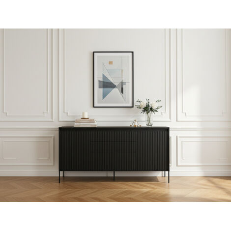 BOBOCHIC - Buffet 2 portes 166 cm LENARA avec tasseaux et LED   Noir