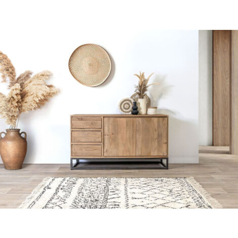 BOBOCHIC - Buffet 2 portes 3 tiroirs 150 cm BERGERAC bois massif de manguier