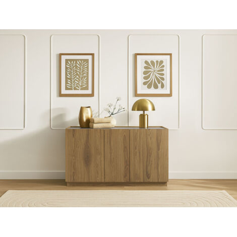BOBOCHIC - Buffet 3 portes 140 cm MARION effet chêne et travertin