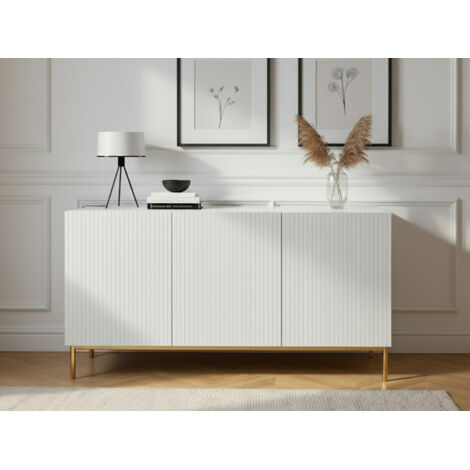 BOBOCHIC - Buffet 3 portes 150 cm KASHA pieds or   Blanc