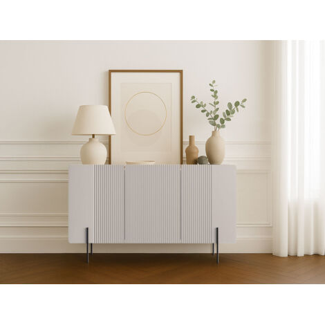 BOBOCHIC - Buffet 3 portes 150 cm MATHILDE plateau effet marbre et pieds noirs   Beige