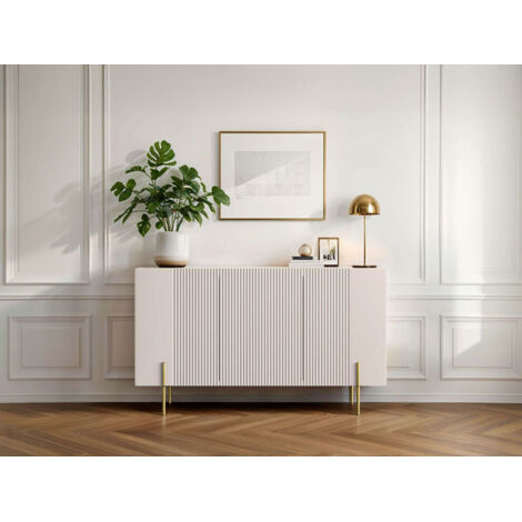 Bobochic – Buffet 3 portes 150 cm – Plateau effet marbre – Pieds en métal doré – Rangement moderne pour salon – Fabrication européenne