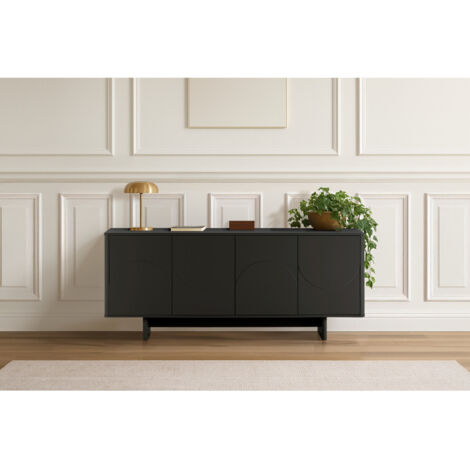 BOBOCHIC - Buffet 4 portes 180 cm ESTEBAN formes géométriques   Noir