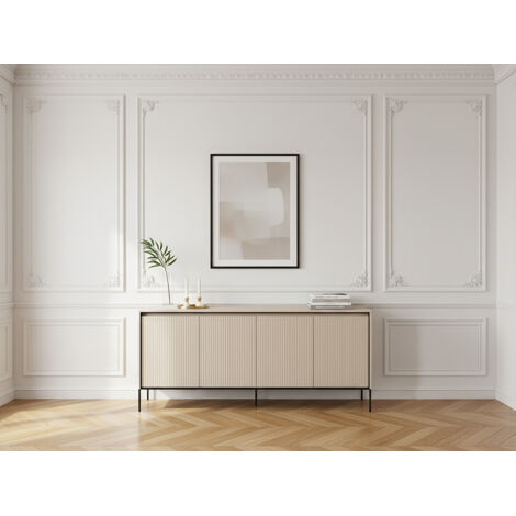Bobochic – Buffet 4 portes 193 cm avec LED décoratives – Tasseaux bois – Largeur 40 cm – Hauteur 83 cm – Design moderne et naturel