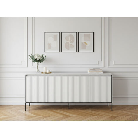 BOBOCHIC - Buffet 4 portes 193 cm LENARA avec tasseaux et LED   Blanc