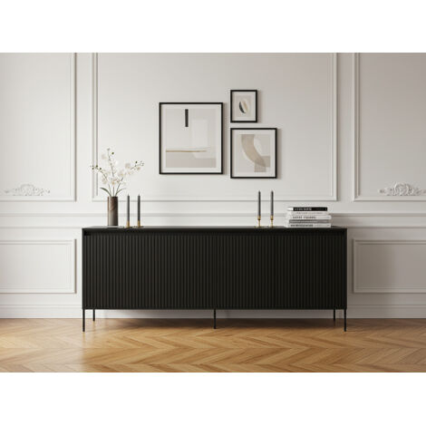 BOBOCHIC - Buffet 4 portes 193 cm LENARA avec tasseaux et LED   Noir