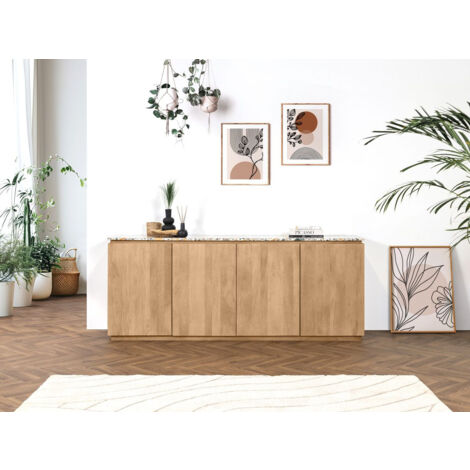 BOBOCHIC - Buffet 4 portes 200 cm BARBARA bois massif de manguier et terrazzo