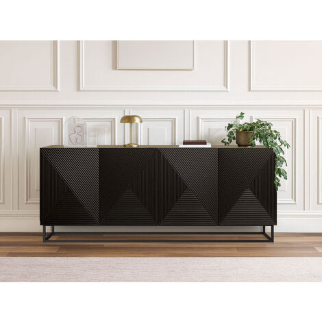 Bobochic – Buffet 4 portes 200 cm – Chêne et noir – Pieds en métal – Rangement fonctionnel avec étagères réglables – Design moderne