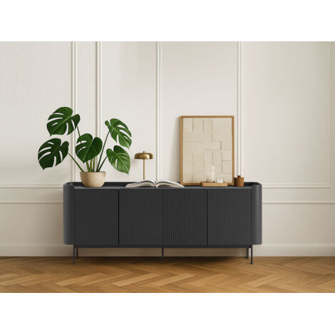 BOBOCHIC - Buffet 4 portes 200 cm JAY effet tasseaux   Noir