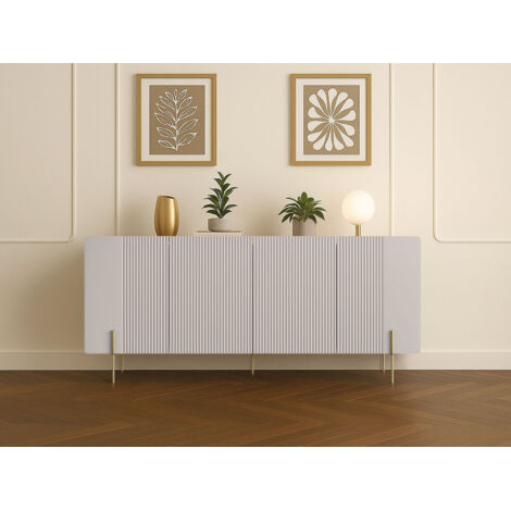 BOBOCHIC - Buffet 4 portes 200 cm MATHILDE plateau effet marbre et pieds or   Beige