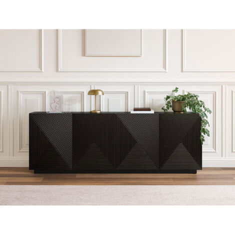 Bobochic – Buffet 4 portes 200 cm noir – Design moderne avec façades chevronnées – Rangement fonctionnel avec étagères réglables – Dimensions : 200x43x71,4 cm