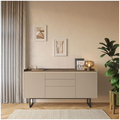 Bobochic – Buffet bas 166 cm 2 portes – MDF et métal – Éclairage LED intégré – Système push to open – Style moderne et épuré