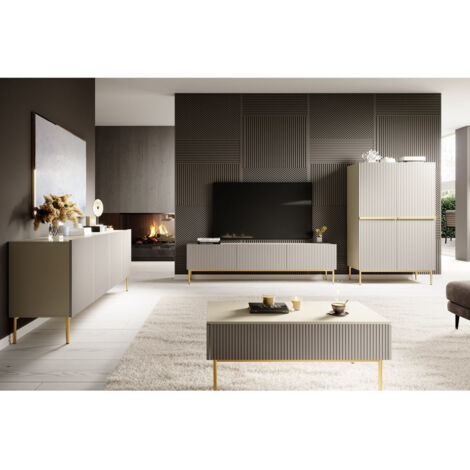 BOBOCHIC - Buffet haut 2 portes 100 cm KASHA Pieds or   Beige
