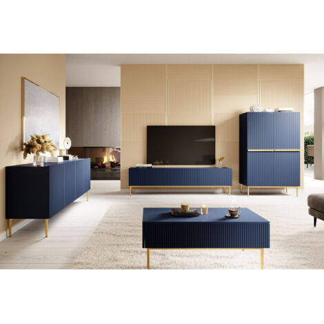 BOBOCHIC - Buffet haut 2 portes 100 cm KASHA Pieds or   Bleu foncé