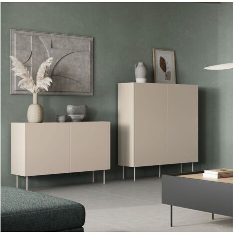 Bobochic – Buffet haut 2 portes 120 cm – Design moderne avec pieds en métal – Hauteur 140 cm – Rangement spacieux pour intérieur contemporain