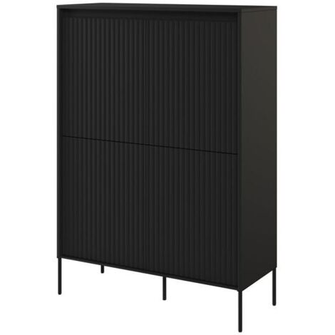 BOBOCHIC - Buffet haut 4 portes 100 cm LENARA avec tasseaux et LED   Noir