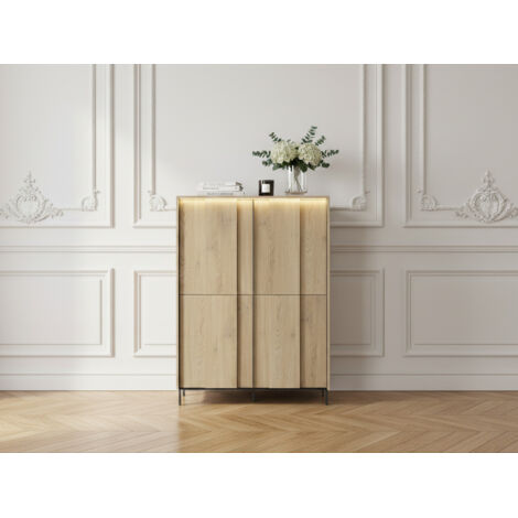 BOBOCHIC - Buffet haut 4 portes 99 cm TILIA imitation chêne avec LED
