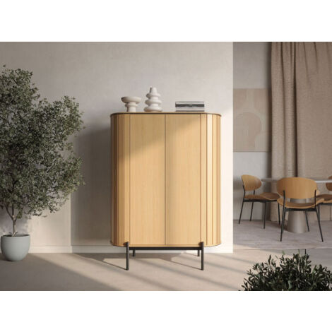 BOBOCHIC - Buffet haut arrondi 2 portes 107 cm AMBOISE couleur chêne