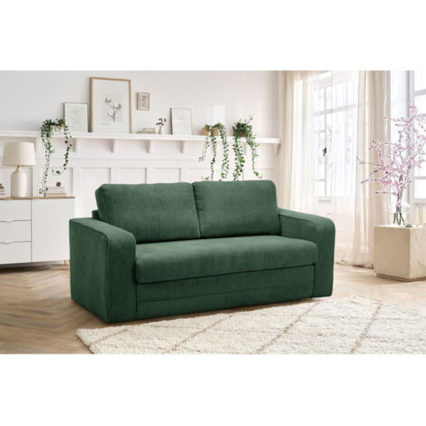 Bobochic – Canapé convertible 2 places velours côtelé vert – Structure bois FSC – Couchage rapide – Design moderne – Dimensions 160x72x79cm